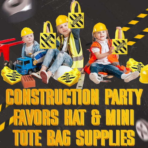 (24 Pack) (12) (12) Bedwina Construction Themed Party Supplies - Construction Party Favors Hat & Mini Tote Bag Supplies