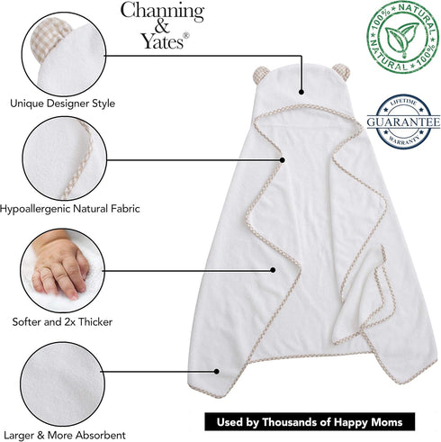 6 Set Set) Channing & Yates Premium Boutique Hooded Baby Towels and Washcloth - Organic Viscose Made from Bamboo Baby