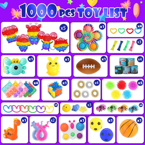 DKZ 1000Pcs Pack,Stocking Bulk Party Favors for Kids, Fidget Toys Stuffers, Treasure Box Chest, Birthday Party