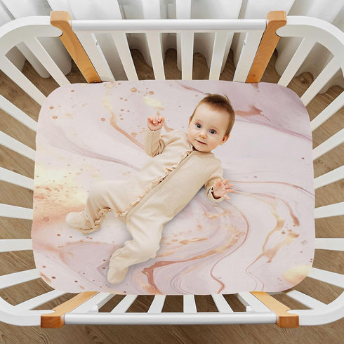 Qilmy 27 39 Gold Marble Fitted Crib Sheet for Girls and Boys, Soft Breathable Baby Crib Sheets for Standard Crib