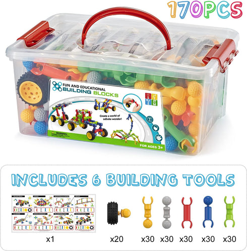 170 Pcs Building Toys for Kids Ages 4-8 with Toy Box Storage, STEM Building Blocks for Creative Activity