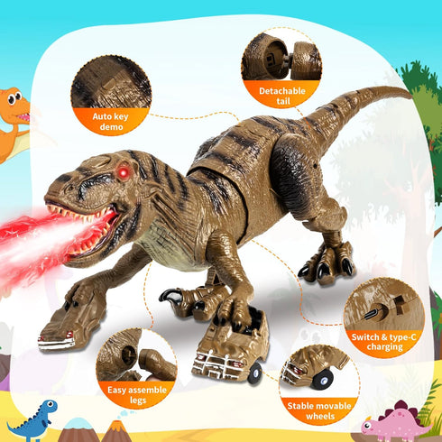 Lozadia 360 3-5 5-7 8-12+ Remote Control Dinosaur Toys for Kids, Large Robot Dinosaur Toys with Swaying Head & Spray