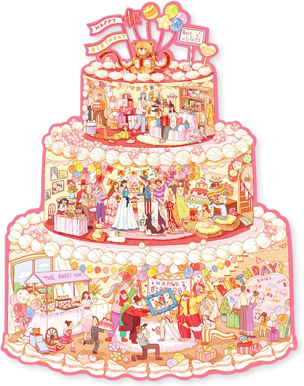 Birthday Irregular Puzzles for Adults - MOMIBOOK 481 Pieces Birthday Cake Cabin Jigsaw Puzzle