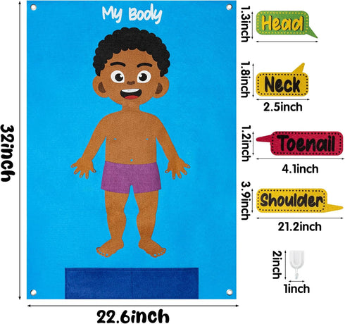 WATINC 35Pcs Brown Skin Color Body Parts Learning Felt Story Board Set - Educational Teaching Storytelling Kit for