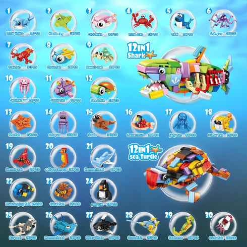 TWERF 30 Packs 895 6-8-12 Ocean Party Favors for Kids PCS Mini Marine Animals Building Blocks for Goodie Bag Stuffers