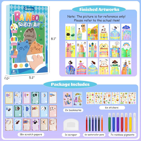 Set, GAKICO Rainbow Scratch Art for Kids: Creative Squeegee Painting Kits, Rainbow Scratch Paper Art Squeeze Magic