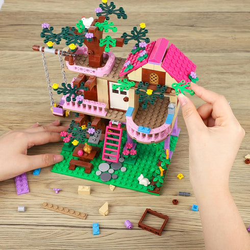 Set 504 6-12 Years7652 HSANHE Tree House Building Compatible with Friends, PCS Forest House Building Kit Birthday Gift