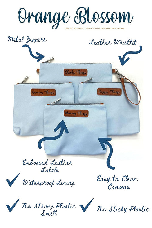 Orange Blossom Diaper Bags Set 4 Stylish Diaper Bag Organizing Pouches - XL of Light Blue Canvas Diaper Bag Pouches
