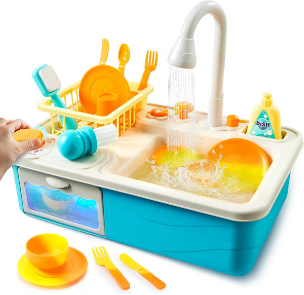 lalalark Color Changing Play Sink with Running Water, Kids Sink Toy with Electric