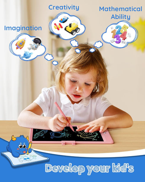 TEKFUN 10inch LCD Writing Tablet Doodle Board, Colorful Drawing Pad for Kids, Mess Free Coloring, Toys Gifts (Pink)