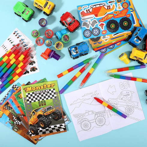 168Pcs Set BenLouis Monster Truck Party Favors Truck Car Theme Coloring Books Crayons Sticker Bulk for Kids Racing