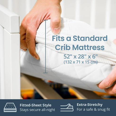 SafeRest Waterproof Crib Size Mattress Protector - Fitted with Stretchable Pockets - Machine Washable Cotton Blend