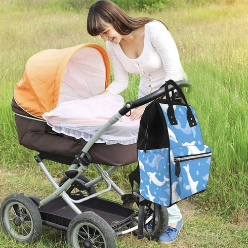 ZSUUGJ Backpack Dolphins Blue Printed Diaper Bag Baby Bag Multi Function Baby Changing Bags For Travel