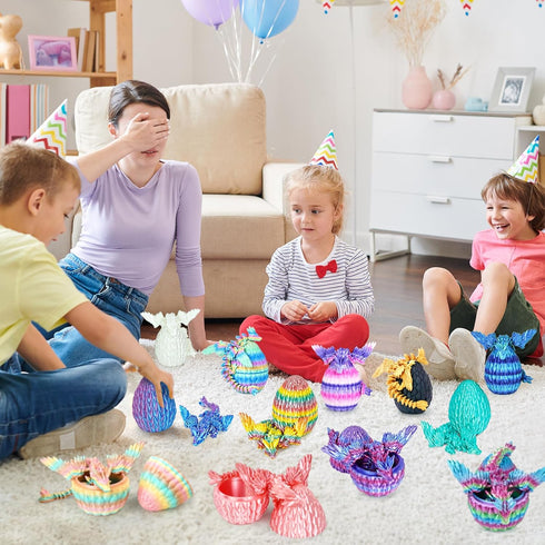 12PCS 3D (12pcs-Multicolor) Mydhall Printed Dragon Eggs with Baby Dragon Inside Easter Basket Stuffers Christmas Tree