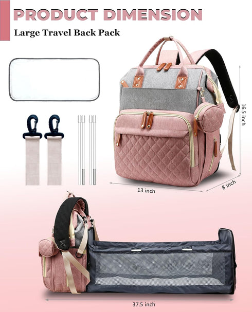Backpack 18 Backpack Diaper Bag with Changing Station, Waterproof Large Capacity, Baby Bag for Mom & Dad, Pockets+USB