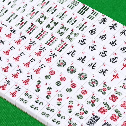 Chinese Small Mahjong Set, 144 Numbered Melamine Tiles (Green) with Carrying Bag, Complete Game Set