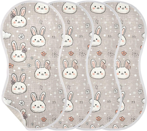 decor gift 4 Pack 22x11in Cotton Burp Cloth Breathable Funny Farm Bunny Flower washcloths for Babies Girls and Boys