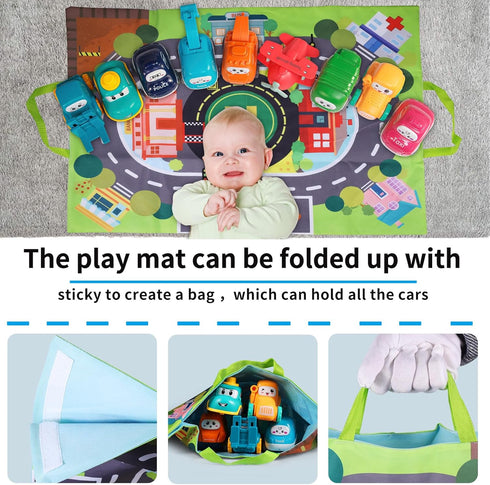 ALASOU 9 PCS Baby Cranes Car Toys with Playmat, 1st Birthday Gifts for 1-2 Year Old Boys