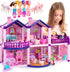 Dollhouse with 4 Princesses, 4 Unicorns, Dog, Furniture & Accessories - Pink and Purple Dream Toy for Girls Ages 2-7