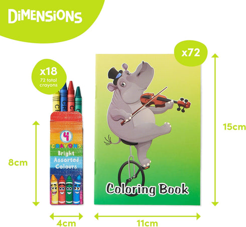 Pack 72 18 4-8, THE TWIDDLERS - Bundle of Mini Coloring Books with Boxes of Crayon | Crayons Party Favors for Kids Ages