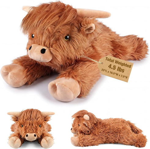 22" & 4.5 lbs Large Laying Highland Cow Plush, Weighted Stuffed Animals