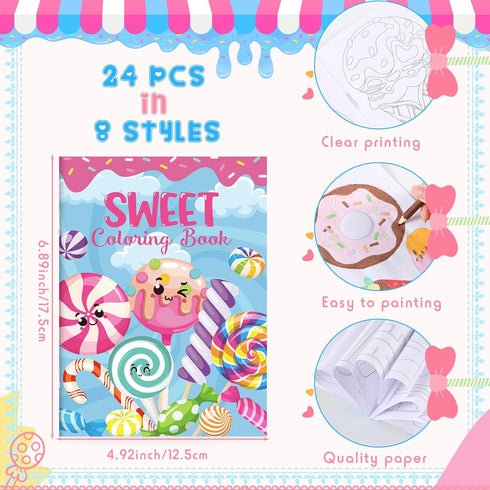 Faccito 24 Set Pcs Desserts Coloring Book Mini Activity Books for Kids Treats Desserts Color Drawing Booklets DIY