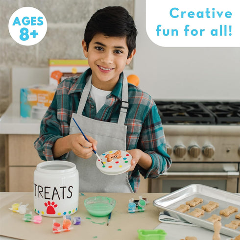 12 2 MindWare Paint Your Own Porcelain: Dog Treat Jar Craft Kit - Includes Porcelain Dog Treat jar, Bright Colors