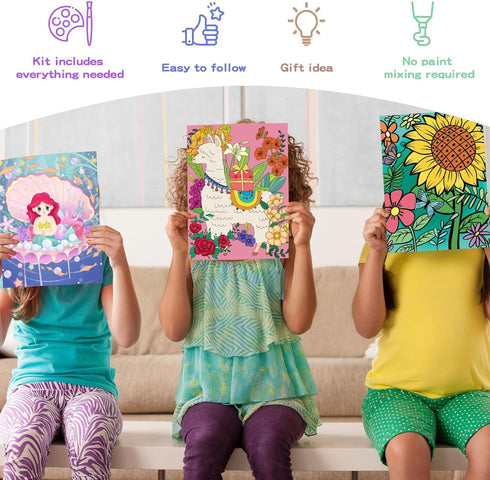 Pack Paint by Numbers Kit for Kids | 10*8" Color by Numbers for Kids Framed Canvas with 17 Acrylic Paint Pots and