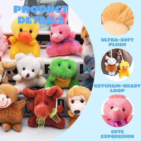 24 Pack (24 3" JOYIN Mini Animal Plush Toy Assortment Units Each), Animals Keychain Decoration for Kids, Small Stuffed