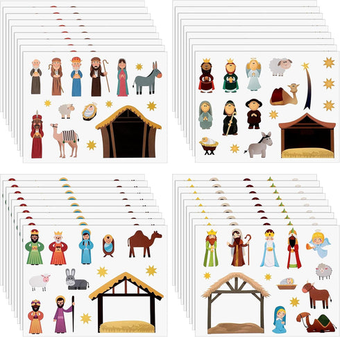 Nativity Stickers for Christmas Party Crafts, 36 Sheets Religious Christian Jesus Birth Stickers for Holiday Education