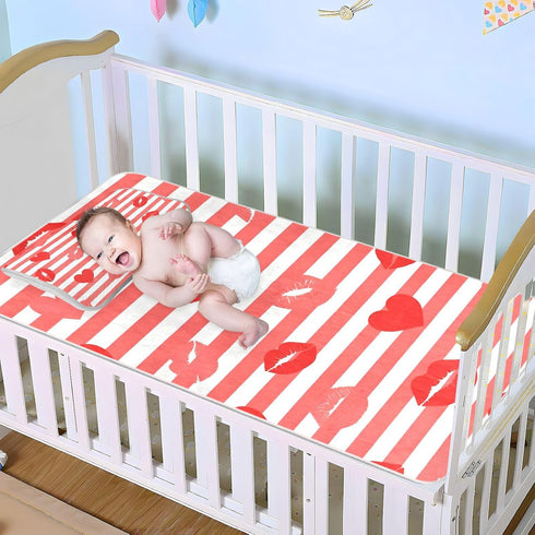 SyXIOP 28" 52" Red Striped Lips Cooling Baby Waterproof Crib Mattress Protector x Reusable Mattress Pads