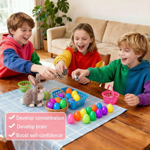 32 Pack Brain Teaser Puzzles & Colorful Easter Eggs - Challenging Metal Wire Puzzles for Kids & Adults - DIY Easter