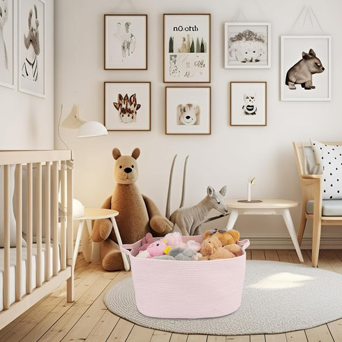 Large Rectangle Toy Basket, 22"x17"x12" Woven Cotton Rope Storage for Kids, Laundry Basket for Clothes and Towels