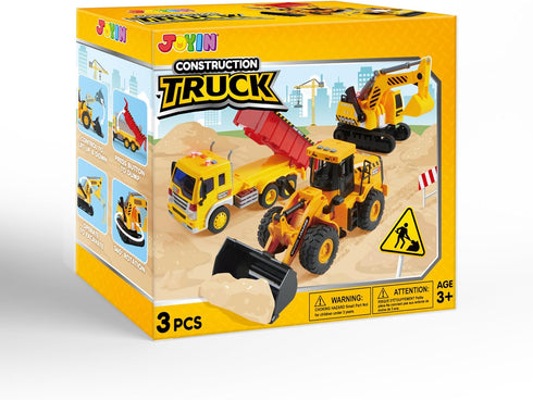 JOYIN 3-PCS Toddler Toy Construction Vehicles - Excavator, Dump Truck, Loader with Moveable Claw & Lifting Back