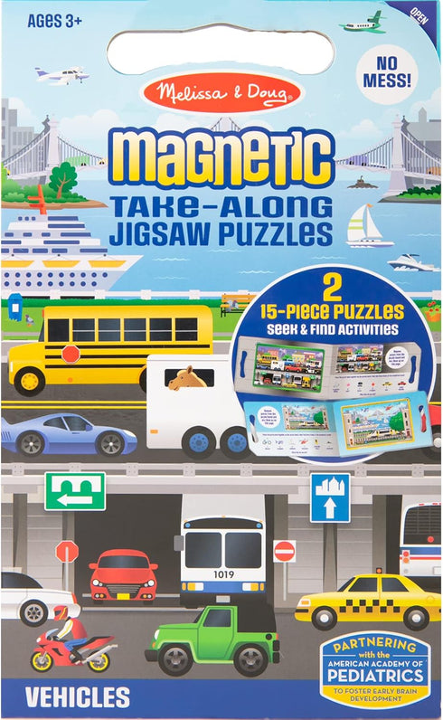 Melissa & Doug - Take-Along Magnetic Jigsaw Puzzles - Travel Toy Vehicles (2 15-Piece Puzzles)