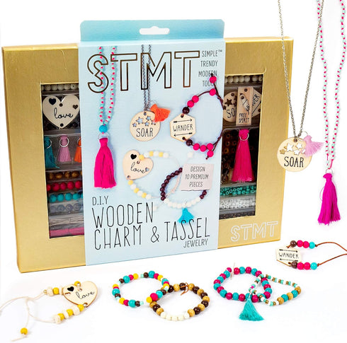 STMT DIY Wooden Charm & Tassel Jewelry Kit, Design & Create 10+ Accessories for Tween & Teen Girls