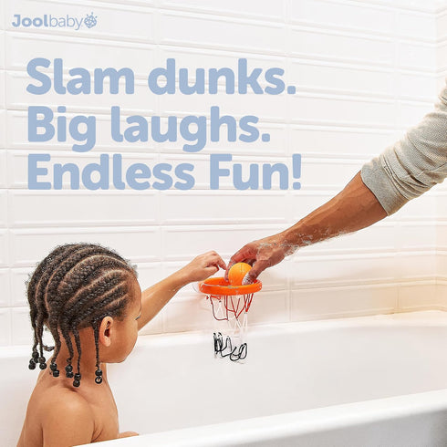 2 Jool Baby Bath Basketball Hoop for Toddlers, Kids Bathtub Toy Includes Basketball Net w/ Suction Cups, Basketballs