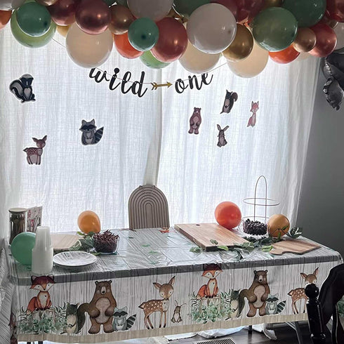 3ct Woodland Plastic Tablecloth Creatures Fox Birthday Baby Shower Banner Wild One Welcome Baby Forest Animal Friends
