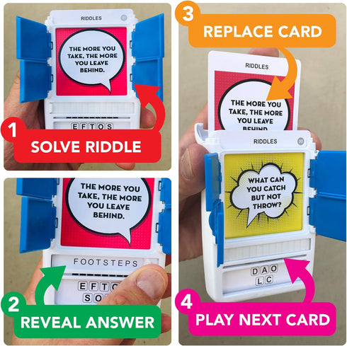 100 PICS Riddles Travel Game - Guess 100 Riddles Flash Cards with Slide Reveal Case for All Ages