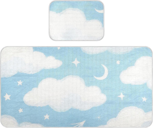 voucong Blue and White Moon Clouds Cooling Baby Mattress Cover 28" x 52"