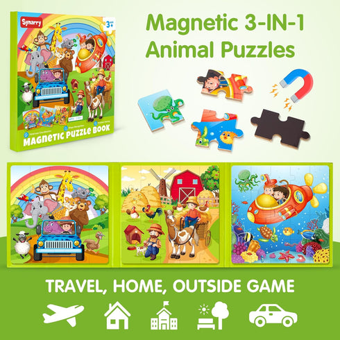 SYNARRY Magnetic Puzzles for Kids Ages 3-5, 20 Pieces Toddler Animal Travel Activity Toys for 3-6 Years