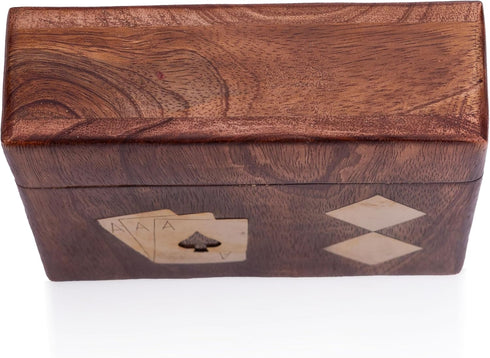 Unique Birthday Gift Ideas - Handcrafted Classic Wooden Playing Card Holder Deck Box with Premium 'Ace' Cards