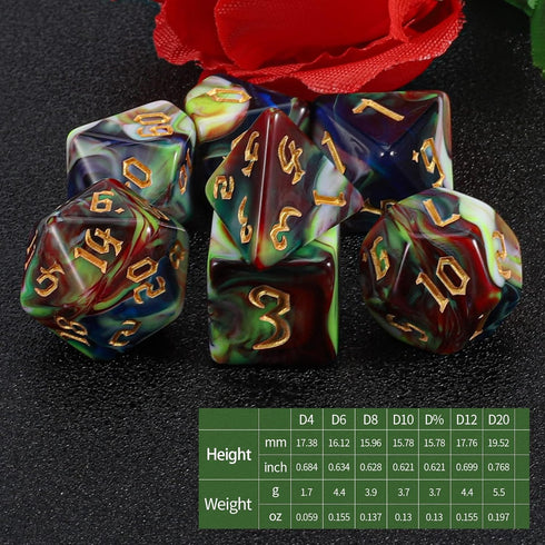 QMAY DND Polyhedral Dice Set - Blue Mix Blood Red (7 Pcs) for Dungeon and Dragons RPG Role Playing Games