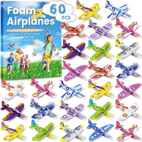 Diteryy 60 Pack Paper Airplanes for Kids Foam Plane Glider Planes Toys Bulk,Assorted