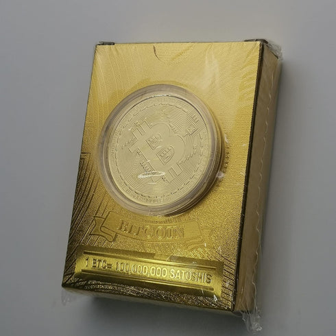 Bitcoin Waterproof Gold Playing Cards with Commemorative Bitcoin in Protective Plastic