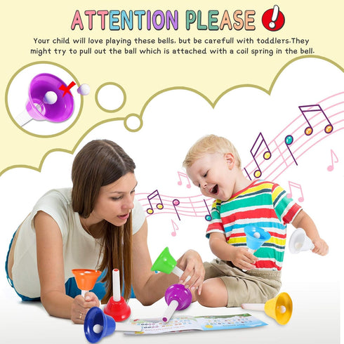 Hand Bells - 8 Note Musical Handbells Set with 10 Songbook, Percussion Instrument for Toddlers and Children