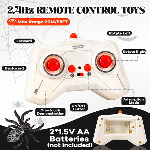 Nurcazo 3+ Remote Control Spider, Wall Climbing Spider with LED Red Eyes, Climbs Smooth Walls & Ceilings, RC Creepy