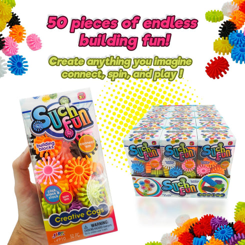 (Pack 1) 4910-1 JA-RU Building Blocks Spinning Toy of Creative Cogs. Click, Clock, & Stock. Connect Colorful Pieces.