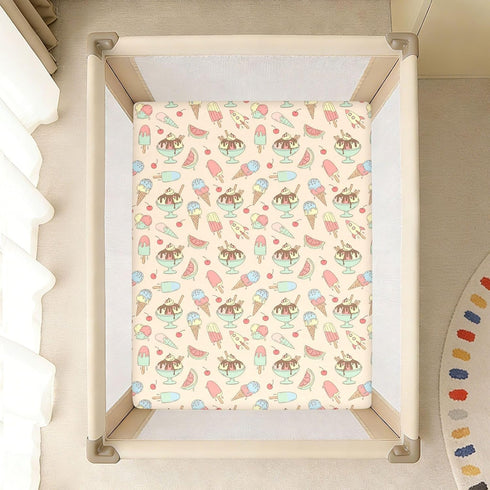 Jynexis 52x28 Ice Cream Cherry Beige Print Baby Crib Sheets, Cotton Fitted Crib Sheet, Soft Breathable, Fits Standard