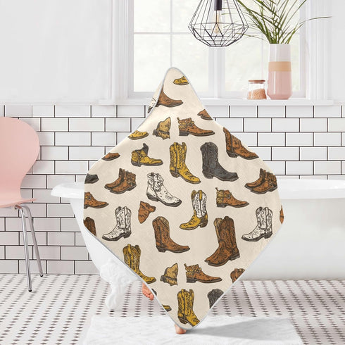Caikeny 35x35 Inch Baby Towel Cowboy Boots Baby Hooded Towel Brown Soft Cotton Bath Towels for Baby Newborns Hooded